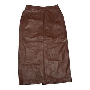 Vintage Greg Adams 9/10 leather‎ high rise waist midi pencil skirt Retro Classic